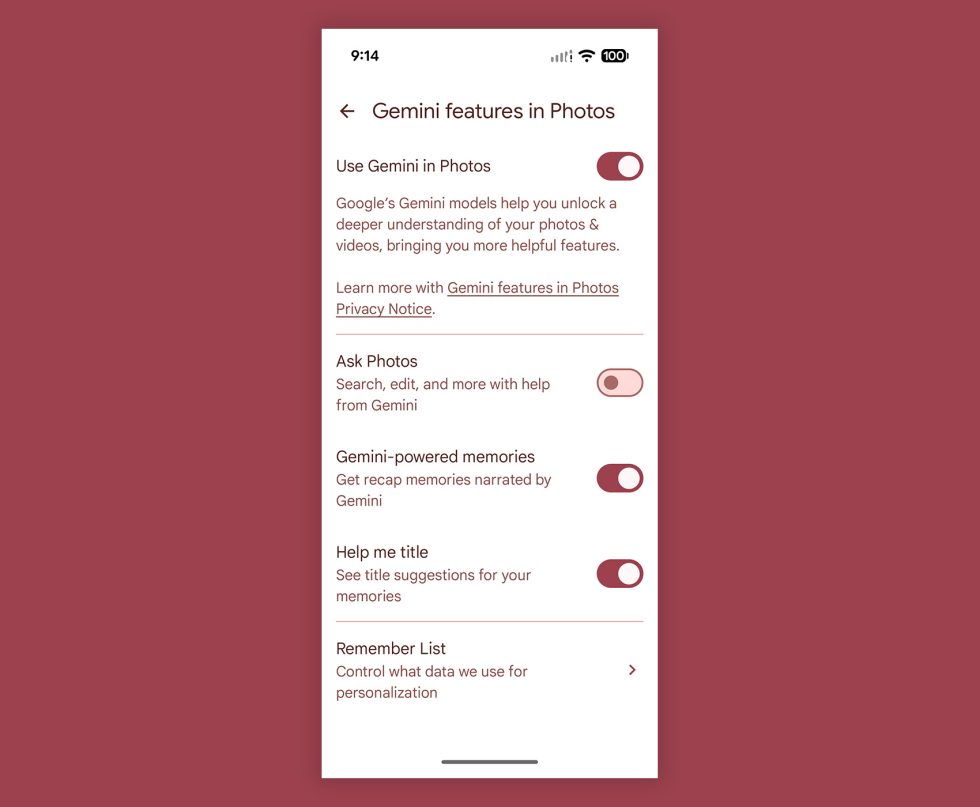 Google Photos Ask - Turn Off
